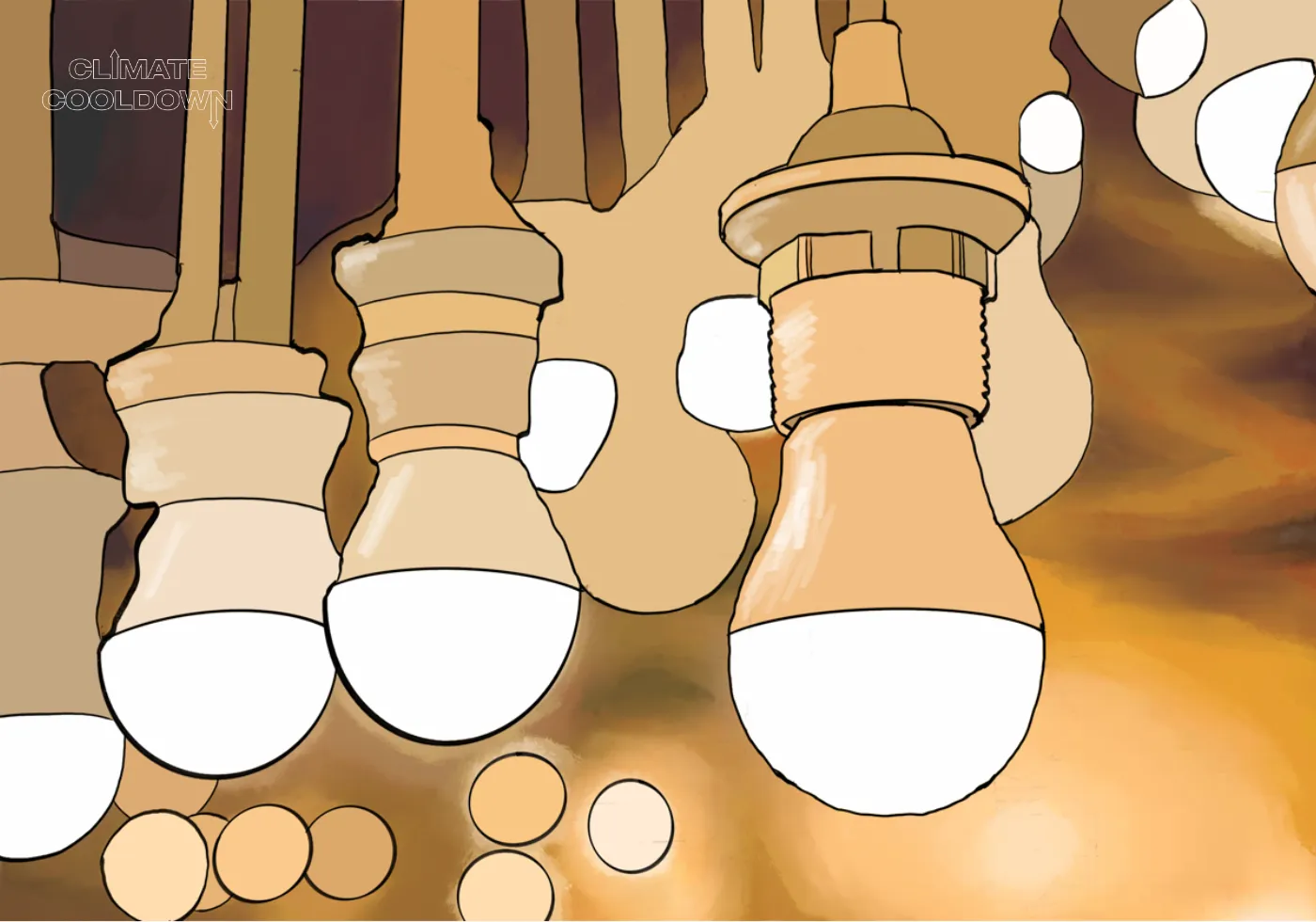 Illustrated bright LED light bulb replacing an old incandescent bulb to save energy