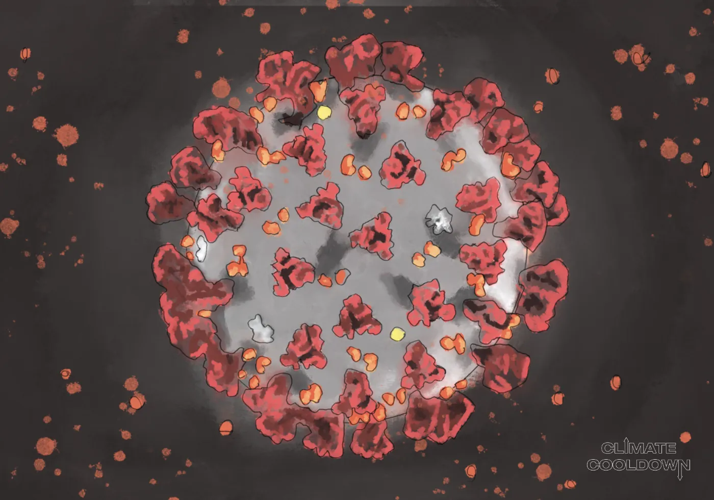 Illustrated global map showing the rapid spread of a viral outbreak with alert indicators